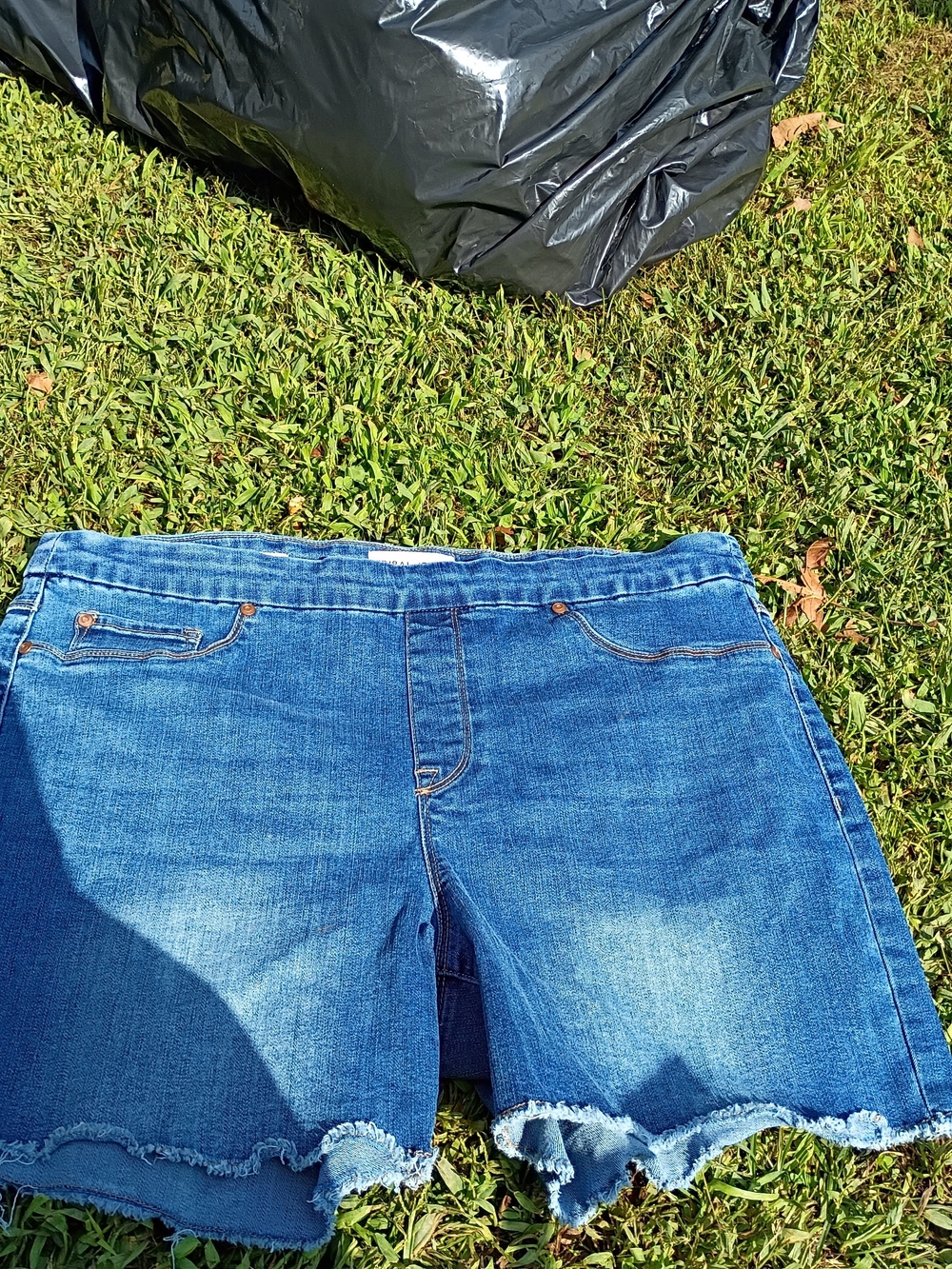 Tribal Blue Distressed Hem Denim Shorts